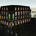Urban Modern Commercial Complex With Illuminated Storefronts Pedestrian Walkways And Retail Shops