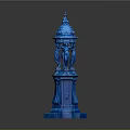 Ornate Blue Decorative Column with Classical Spire and Statues on Detailed Base 3d model