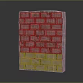 Gray Brick Wall with Green Moss Rough Texture and Neatly Arranged Bricks on Dark Reflective Surface