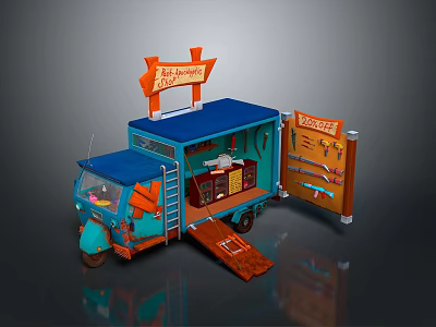 Weapon Themed Mobile Cafe Truck With Broccoli Sign And Assorted Arms On 3d model