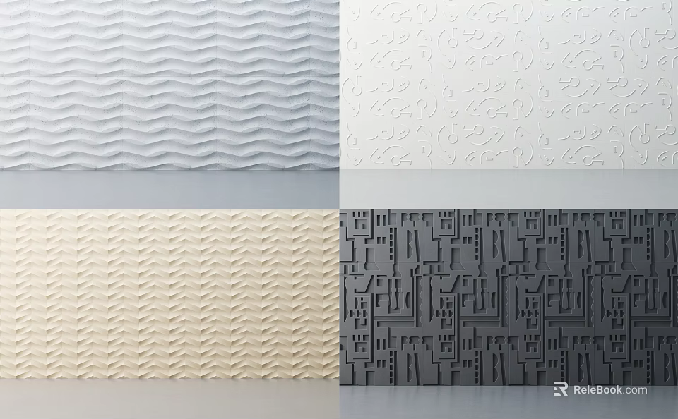 Textured Wall Patterns With Various Wavy Lines Decorative Motifs And Geometric Shapes In Neutral Tones 3d model 
