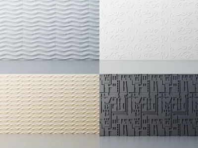 Textured Wall Patterns With Various Wavy Lines Decorative Motifs And Geometric Shapes In Neutral Tones 3d model