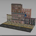 Urban Multi Story Brick Building Model With Street Lamp Road And Varied Facades Design
