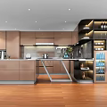 Modern Open Kitchen Interior Design With Island Counter Cabinets And Wooden Flooring