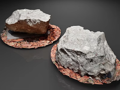 Two Natural Stones Placed On Wooden Textured Plates For Decorative 3d model