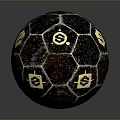Black Brown Marbled Decorative Sphere With Golden Emblem And Textured Surface