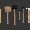 Assorted Hardware Hammers with Wooden Handles and Various Head Styles for DIY 3d model