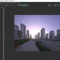 Modern High Rise Residential Buildings With Street Pedestrians Vehicles And Greenery At Sunset