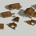 Ancient Architecture Models Featuring Sloped Roofs Wooden Materials And Various Structures 3d model
