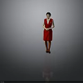 Woman In Red Uniform Standing With Hands Crossed Against Gray Background