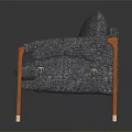 Modern Gray Fabric Armchair With Wooden Armrests And Brass Capped Legs