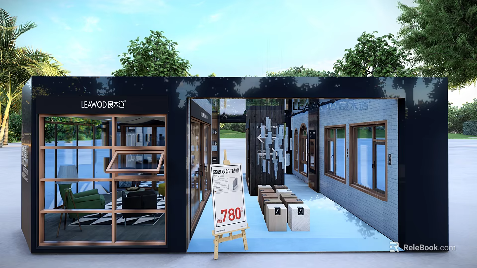 Lehao Door Modern Exhibition Booth With Open Layout And Doors Windows 3d model 