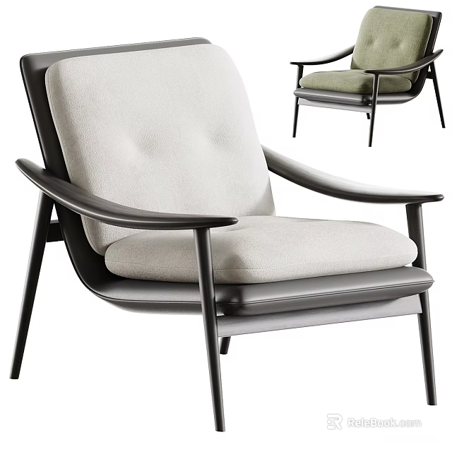 Modern Single Sofa With White Cushion Black Frame And Curved Armrest Design 3d model 