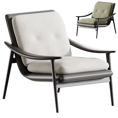 Modern Single Sofa With White Cushion Black Frame And Curved Armrest Design 3d model