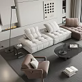 Modern Sofa and Coffee Table Set With White Brown Sofas Black Table Area Rug and Floor Lamp