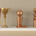 Elegant Golden Copper Trophies With Spherical Shape Red Ribbon And Marble Base