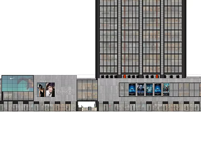 Modern Commercial Street With High Rise Building Glass Curtain Wall And Billboards 3d model