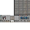 Modern Commercial Street With High Rise Building Glass Curtain Wall And Billboards
