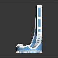 Cartoon Scene Featuring 3D Tower Structure Blue White Color And Architectural Details
