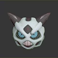 Game Character Head 3D Model With White Mask Design Gray Ears Blue Eyes And Teeth