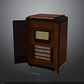 Vintage Wooden Furniture Cabinet With Red Top Open Door And Grille Design Details