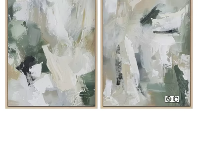 Abstract Modern Oil Paintings With Green White Beige Brushstroke Design And Framed Panels 3d model