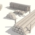 Stone And Wood Materials Stacked Logs And Firewood On Racks With Natural Texture