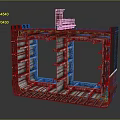 Building Construction Frame Section View With Red Exterior And Multi Level Metal Supports 3d model