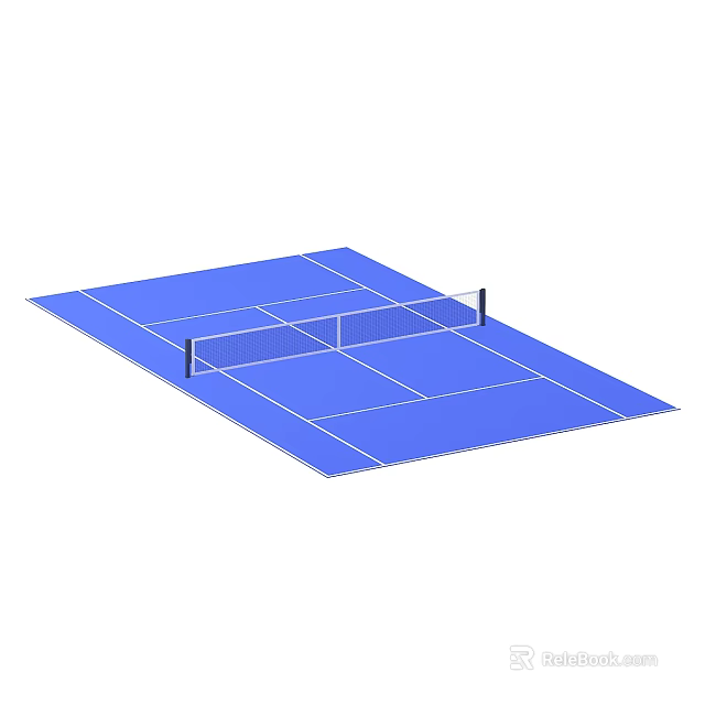 Standard Blue Tennis Court Sports Equipment With Net And Marked Lines 3d model 