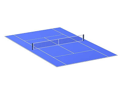 Standard Blue Tennis Court Sports Equipment With Net And Marked Lines 3d model