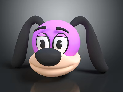 Cute Cartoon Dog Head Plush Toy with Purple Head Black Ears and Big Eyes 3d model