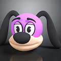 Cute Cartoon Dog Head Plush Toy with Purple Head Black Ears and Big Eyes