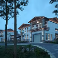 Evening View Modern Detached Villa Exterior With Landscaped Garden Driveway Garage And Lighting