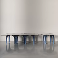 Modern Two Piece Dining Table Set With Arched Blue Legs And Light Colored Top 3d model