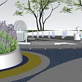 Fun Colorful Children's Play Area With Circular Designs Slide Green Trees And Sport Elements