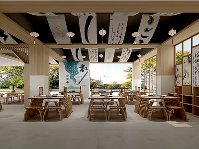 Book Art Inspired Chinese Interior With Calligraphy Decor Natural Light And Wooden Furniture 3d model