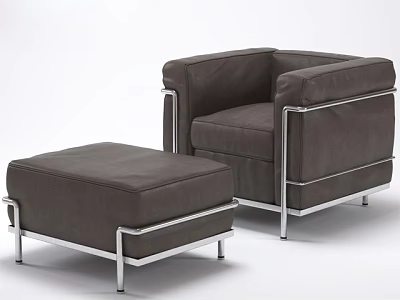 Modern Dark Gray Single Sofa with Metal Frame and Matching Ottoman 3d model