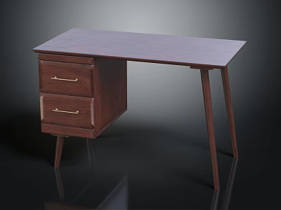 Modern Minimalist Wooden Desk With Two Drawers Metal Handles And Slim Legs 3d model