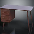 Modern Minimalist Wooden Desk With Two Drawers Metal Handles And Slim Legs