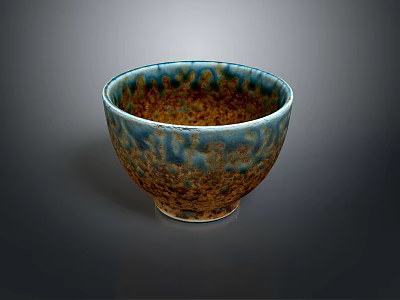 Hand Carved Ceramic Bowl Sculpture With Blue Brown Glaze And Textured Artistic Surface 3d model