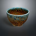 Hand Carved Ceramic Bowl Sculpture With Blue Brown Glaze And Textured Artistic Surface