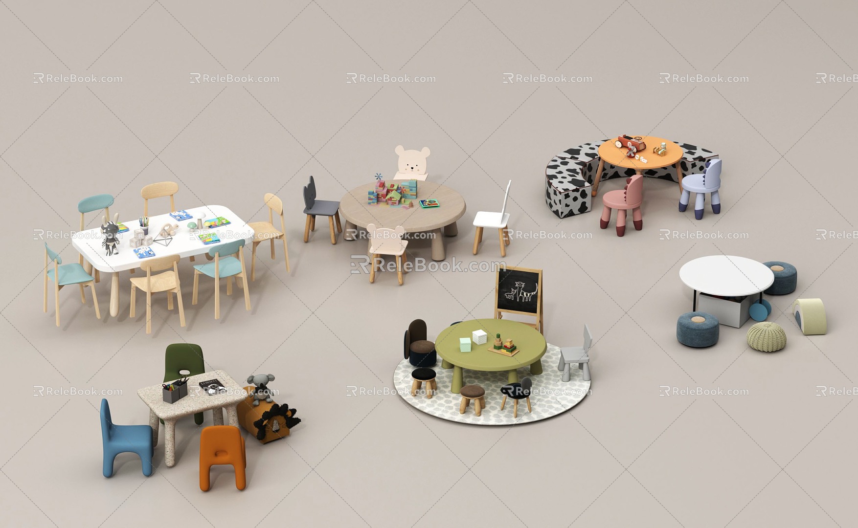 Modern Children's Table and Chair Combination Building Blocks Toy Table Children's Seat model