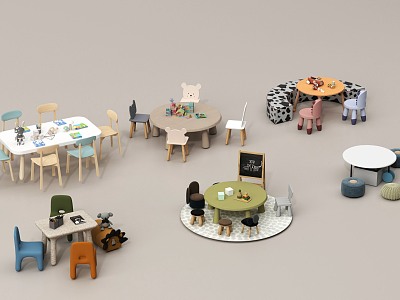 Modern Children's Table and Chair Combination Building Blocks Toy Table Children's Seat model