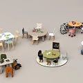 Modern Children's Table and Chair Combination Building Blocks Toy Table Children's Seat 3d model