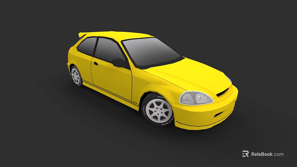Yellow Compact Hatchback Car With Black Windows And White Wheels 3d model 