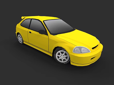 Yellow Compact Hatchback Car With Black Windows And White Wheels 3d model