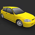 Yellow Compact Hatchback Car With Black Windows And White Wheels 3d model