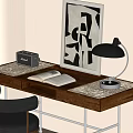 Quiet Desk and Chair Ancient Desk and Chair Combination Table Lamp Decorative Painting Audio Leisure Chair 3d model
