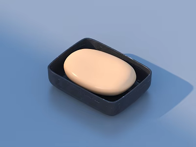 Cream Colored Soap Placed In Black Square Soap Dish For Daily Use 3d model