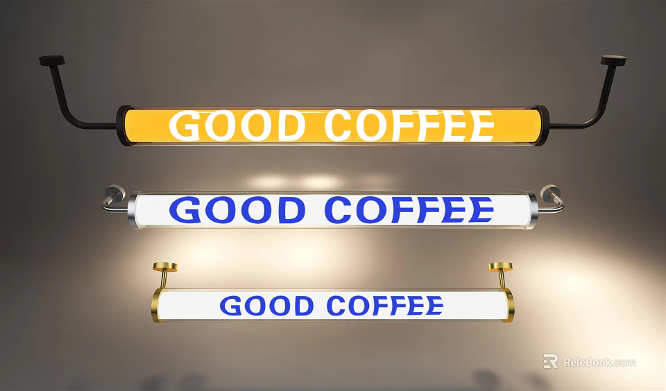 Good Coffee Signboard Hanging Designs With Yellow And White Frames For Coffee Shop 3d model 
